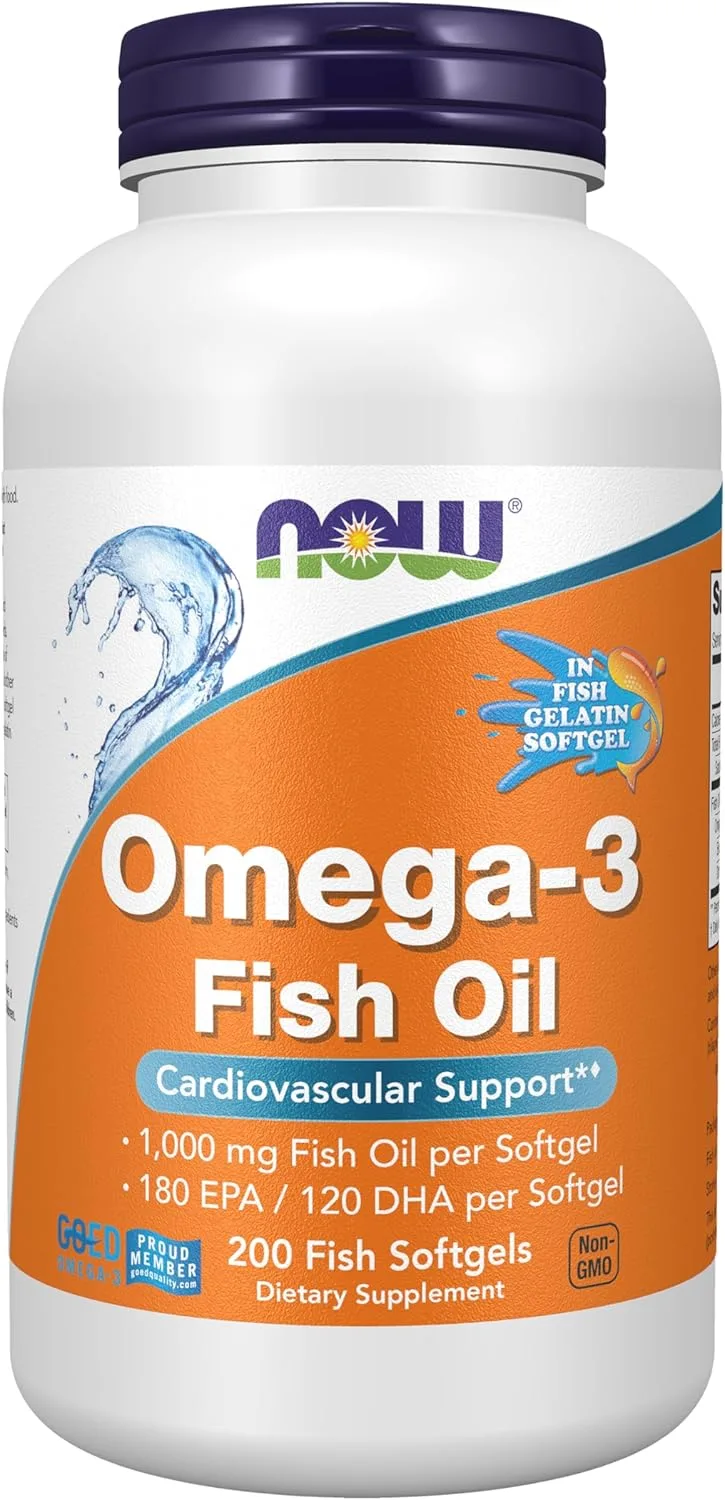 NOW Foods Huile de poisson riche en oméga-3, 1000 mg, 200 capsules à enveloppe molle à base de poisson - MagniMarket