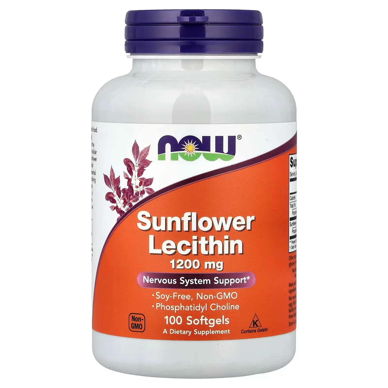 NOW Foods, Sunflower Lecithin, Lécithine de tournesol, 1200 mg, 100 capsules à enveloppe molle - MagniMarket