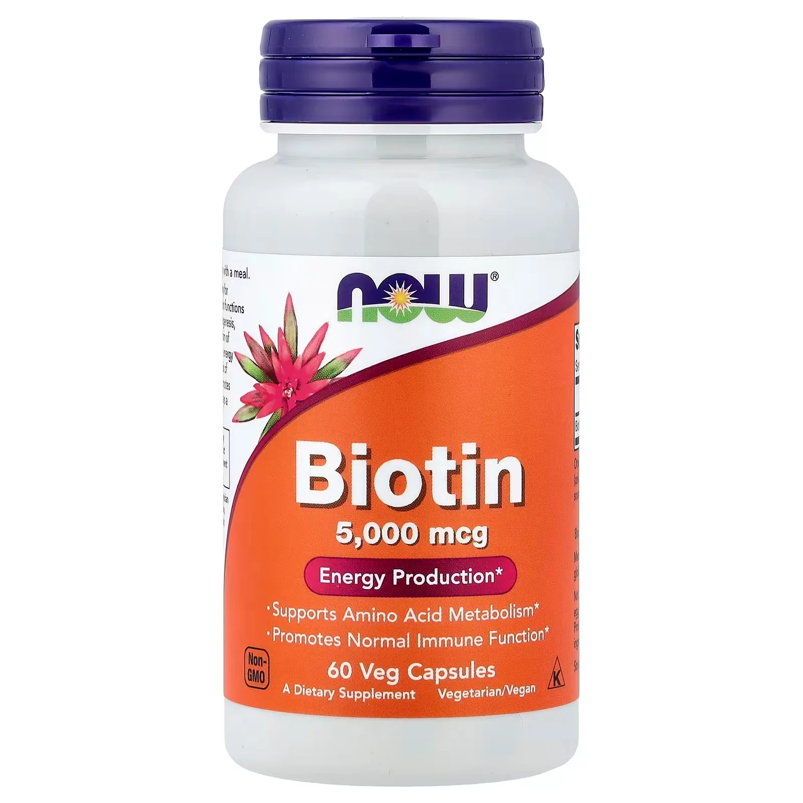 NOW Foods, Biotin, 5 000 mcg, 60 comprimés végétaux - MagniMarket