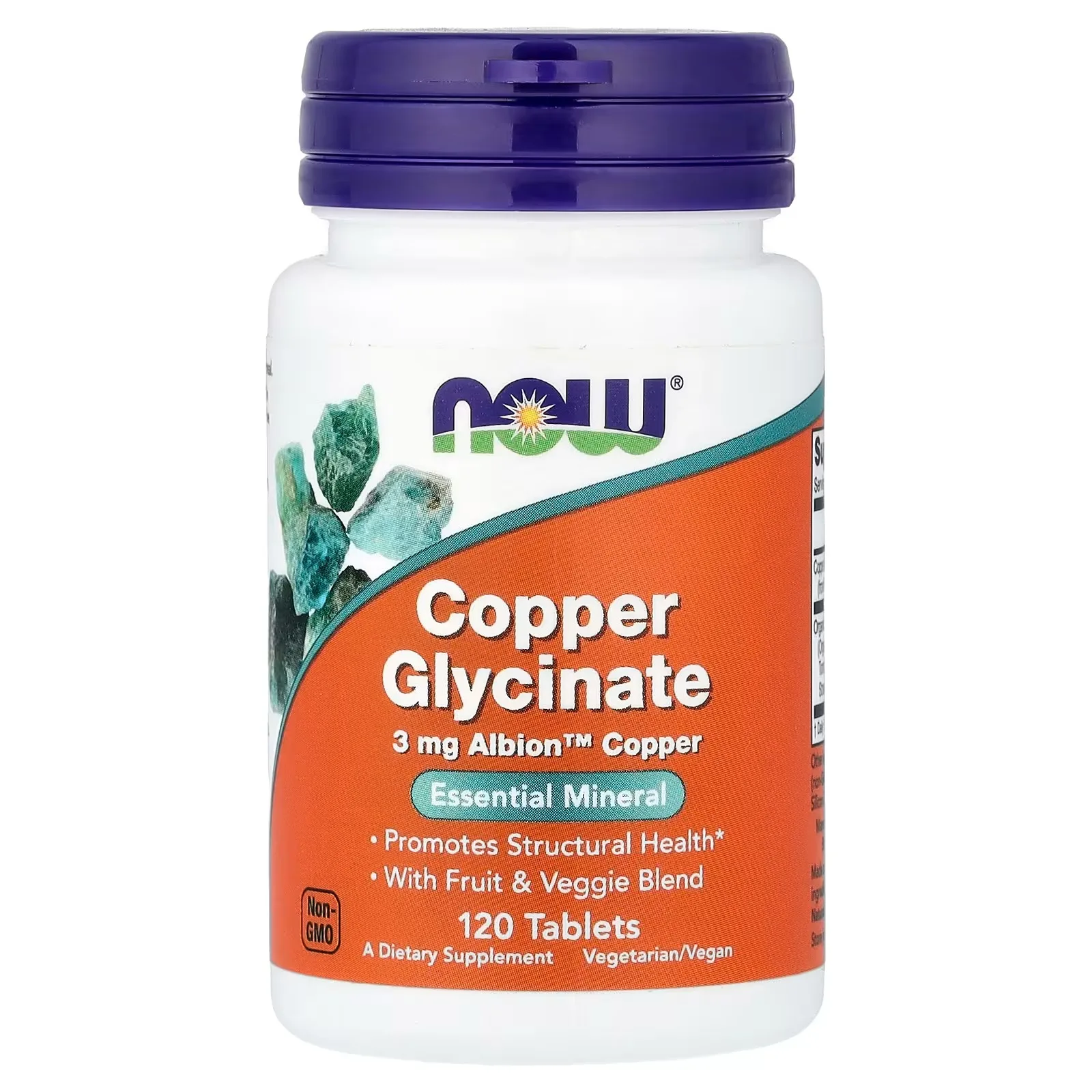 NOW Foods, COPPER GLYCINATE, Glycinate de cuivre, 3 mg, 120 comprimés - MagniMarket