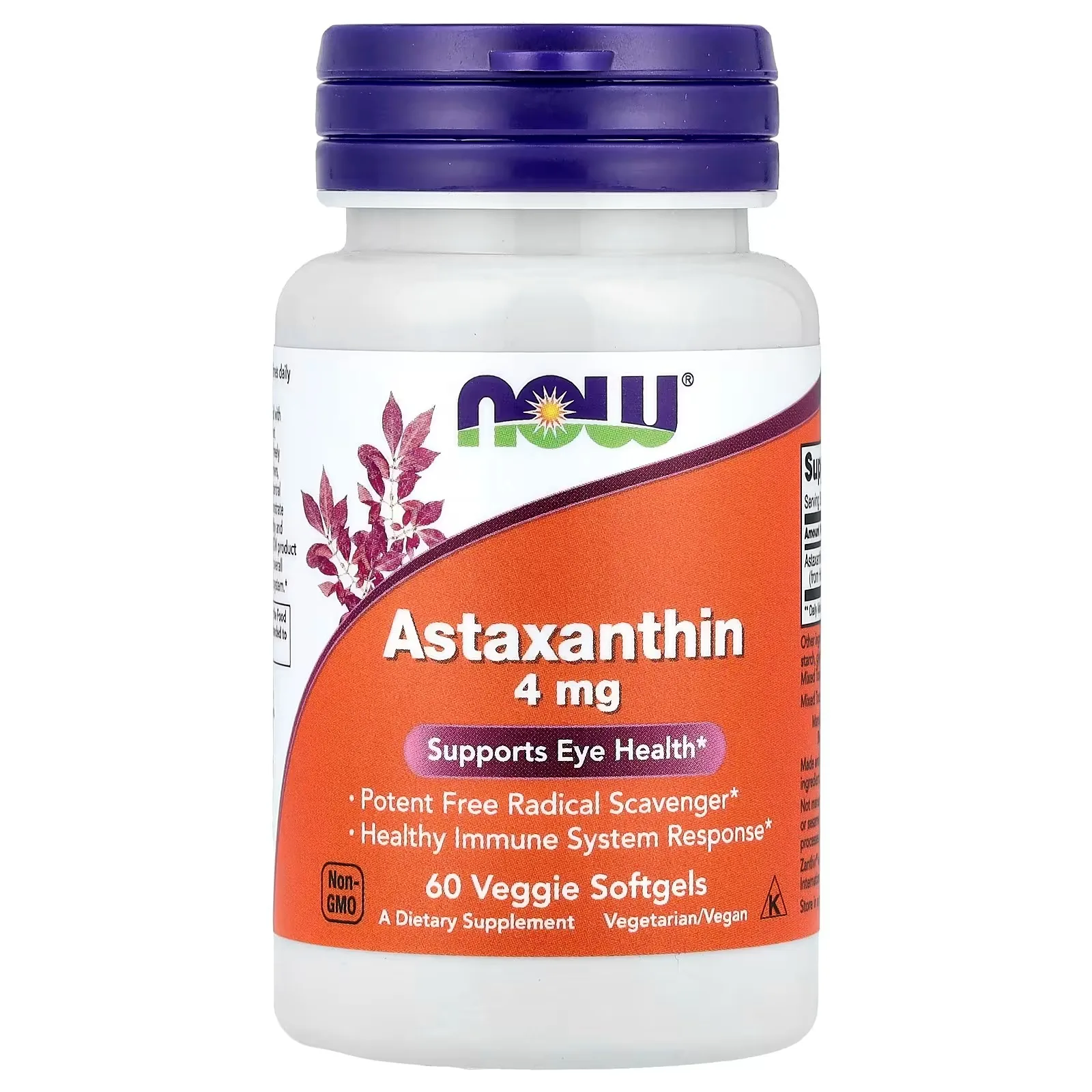 NOW Foods, Astaxanthine, 4 mg, 60 capsules à enveloppe molle végétales - MagniMarket