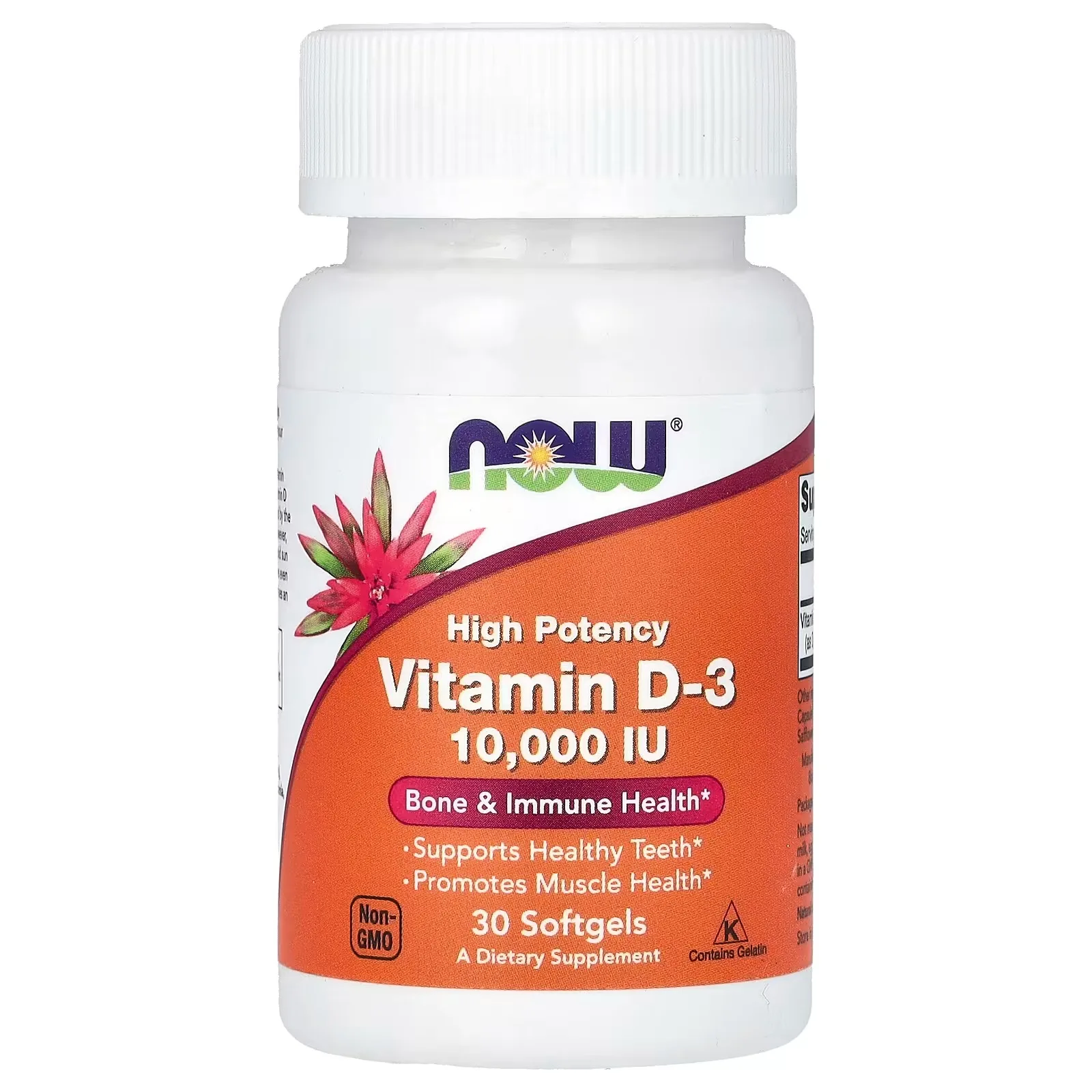 NOW Foods, Vitamine D3, Haute efficacité, 10 000 UI, 30 capsules à enveloppe molle - MagniMarket