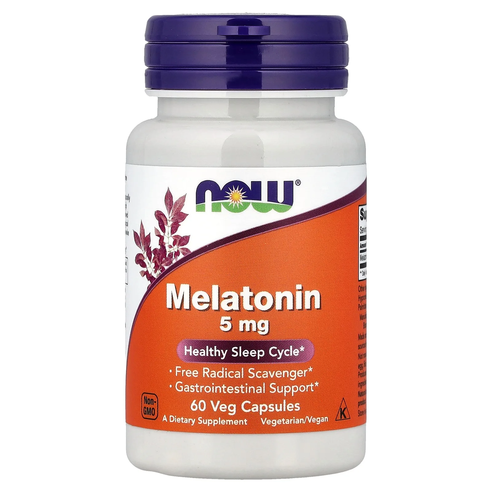 NOW Foods, Mélatonine, 5 mg, 60 capsules végétariennes, Melatonin Cycle de sommeil sain - MagniMarket
