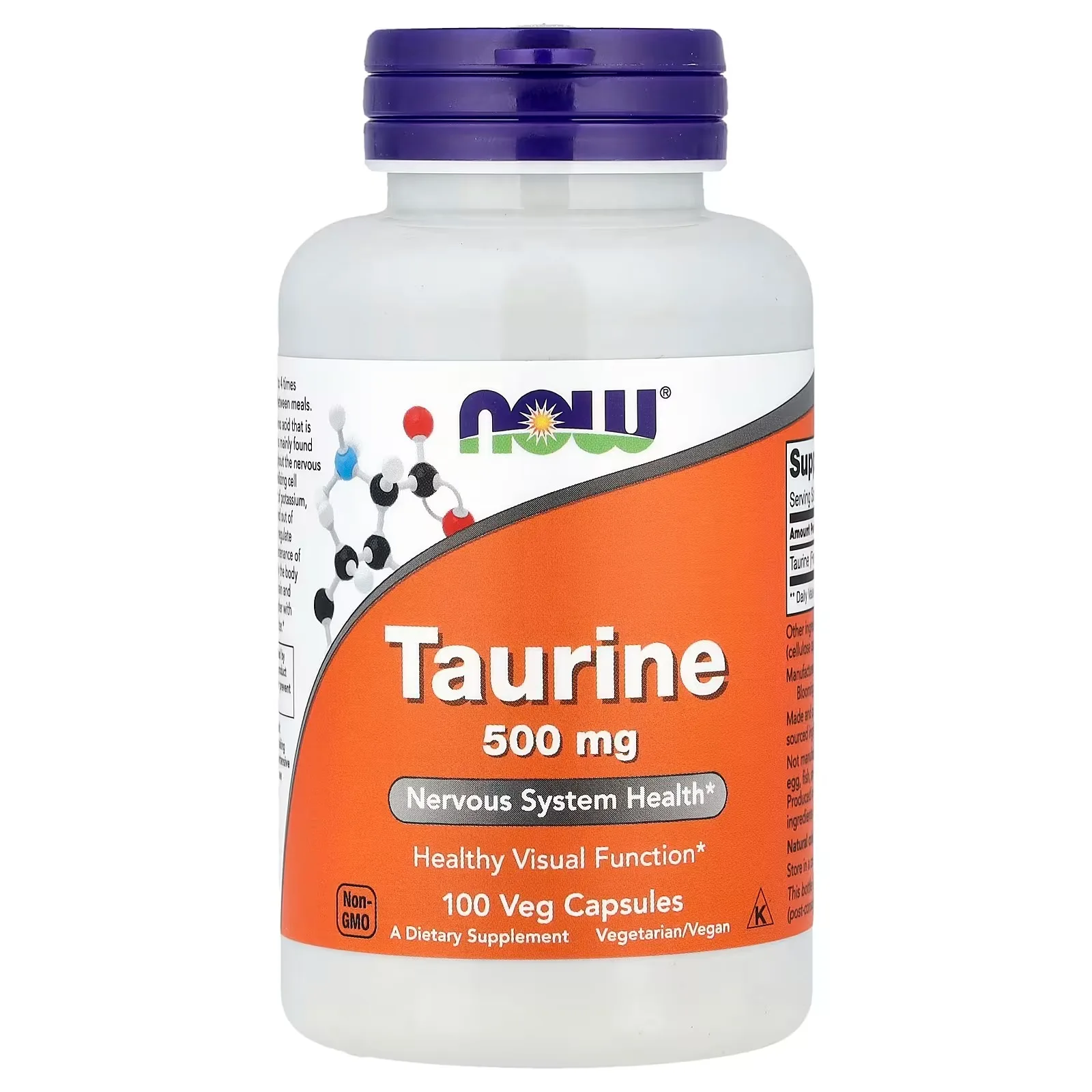 NOW Foods, Taurine, 500 mg, 100 capsules végétales - MagniMarket