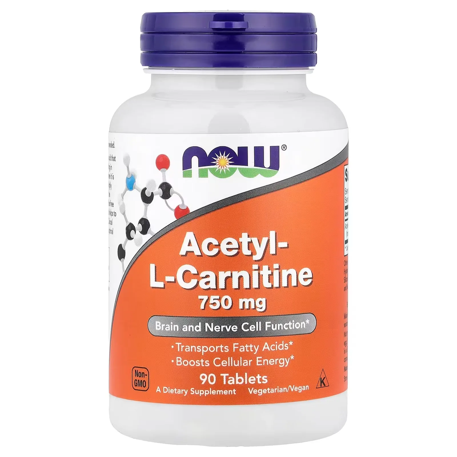 NOW Foods, Acétyl-L-carnitine, 750 mg, 90 comprimés - MagniMarket