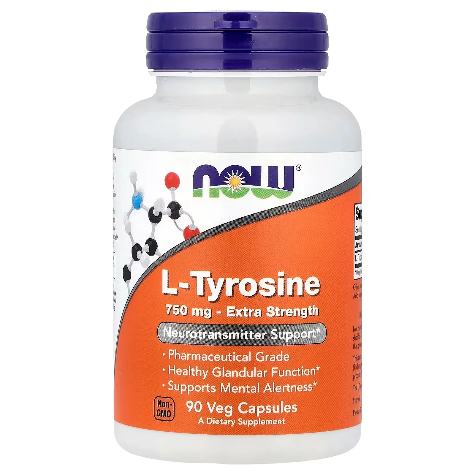 NOW Foods, L-tyrosine, 750 mg, 90 capsules végétales - MagniMarket