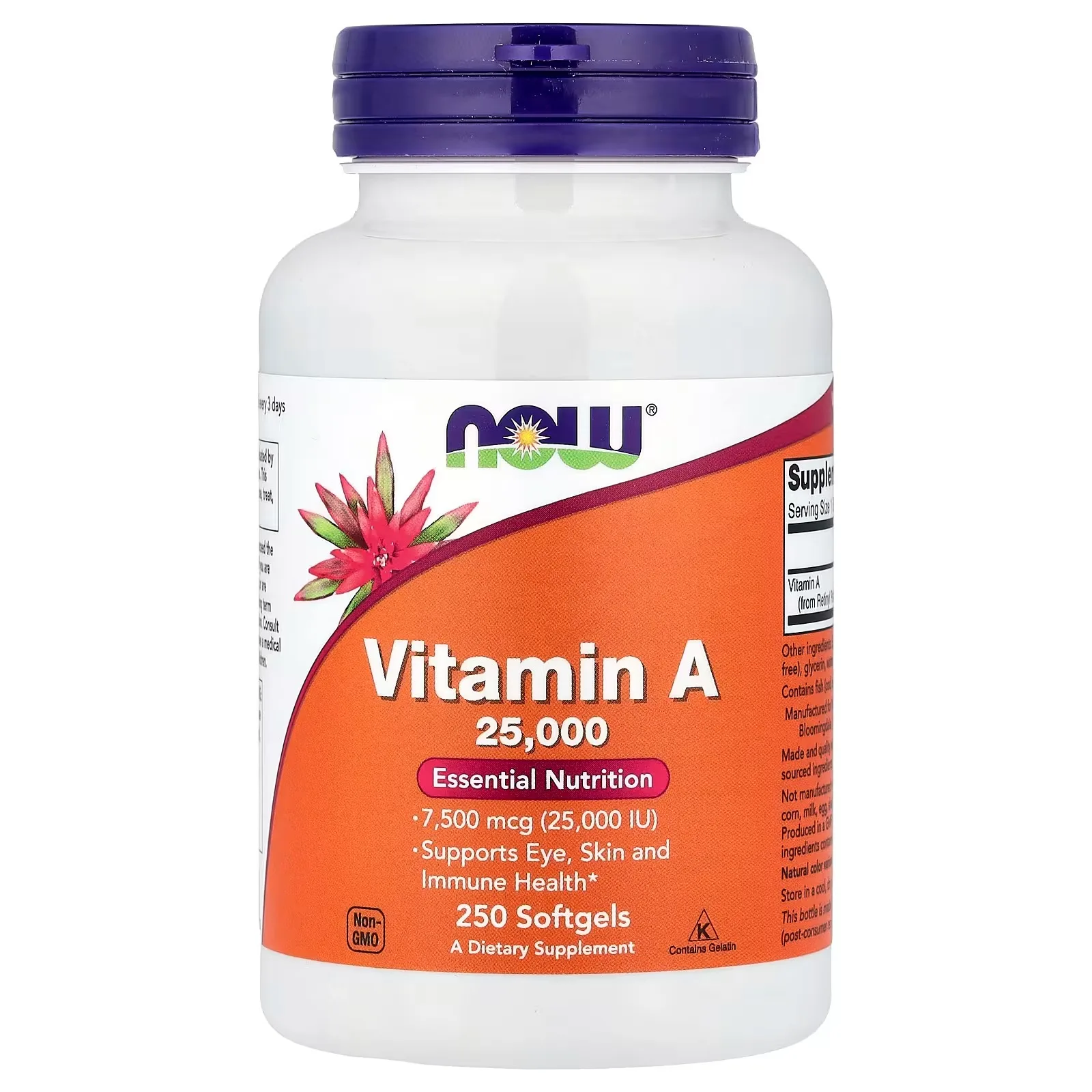Now Foods, Vitamine A, 7500 µg (25 000 UI), 250 capsules à enveloppe molle - MagniMarket