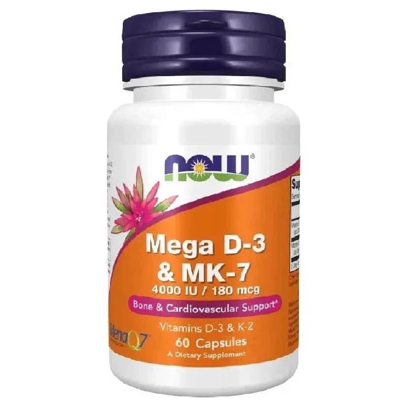 NOW FOODS MEGA D3 4000IU + K2 MK-7 180MCG B60 GELULES - MagniMarket