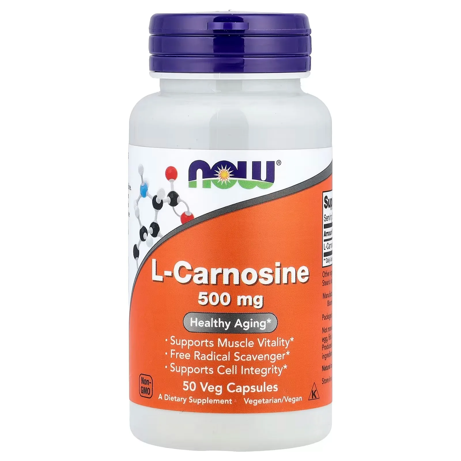 Now Foods, L-carnosine, 500 mg, 50 capsules végétariennes - MagniMarket