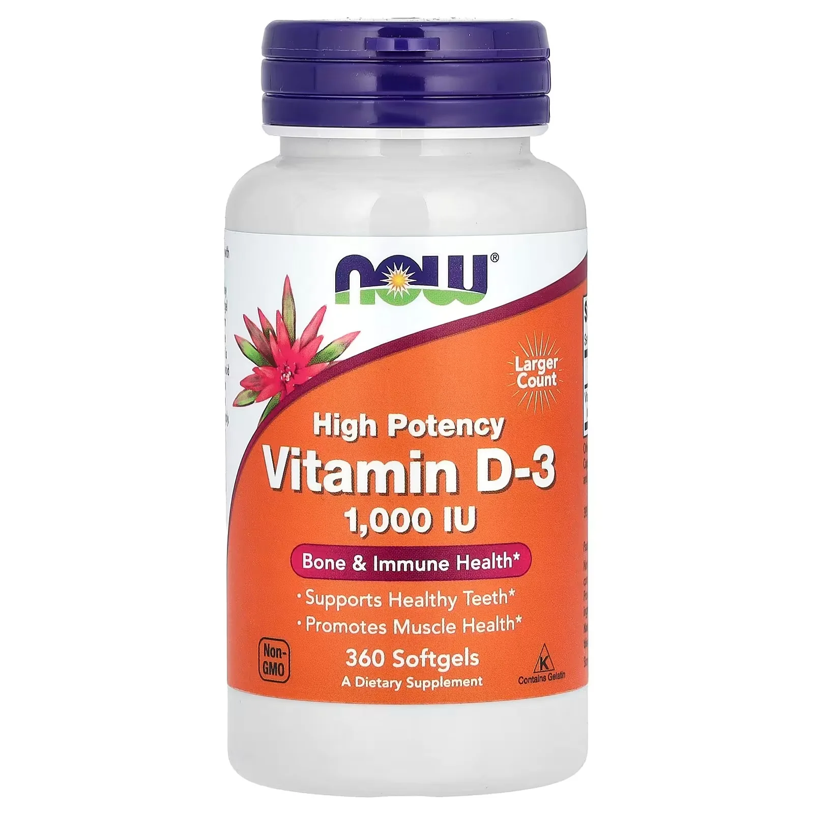 Now Foods, Vitamine D3, Haute efficacité, 1000 UI, 360 capsules à enveloppe molle - MagniMarket