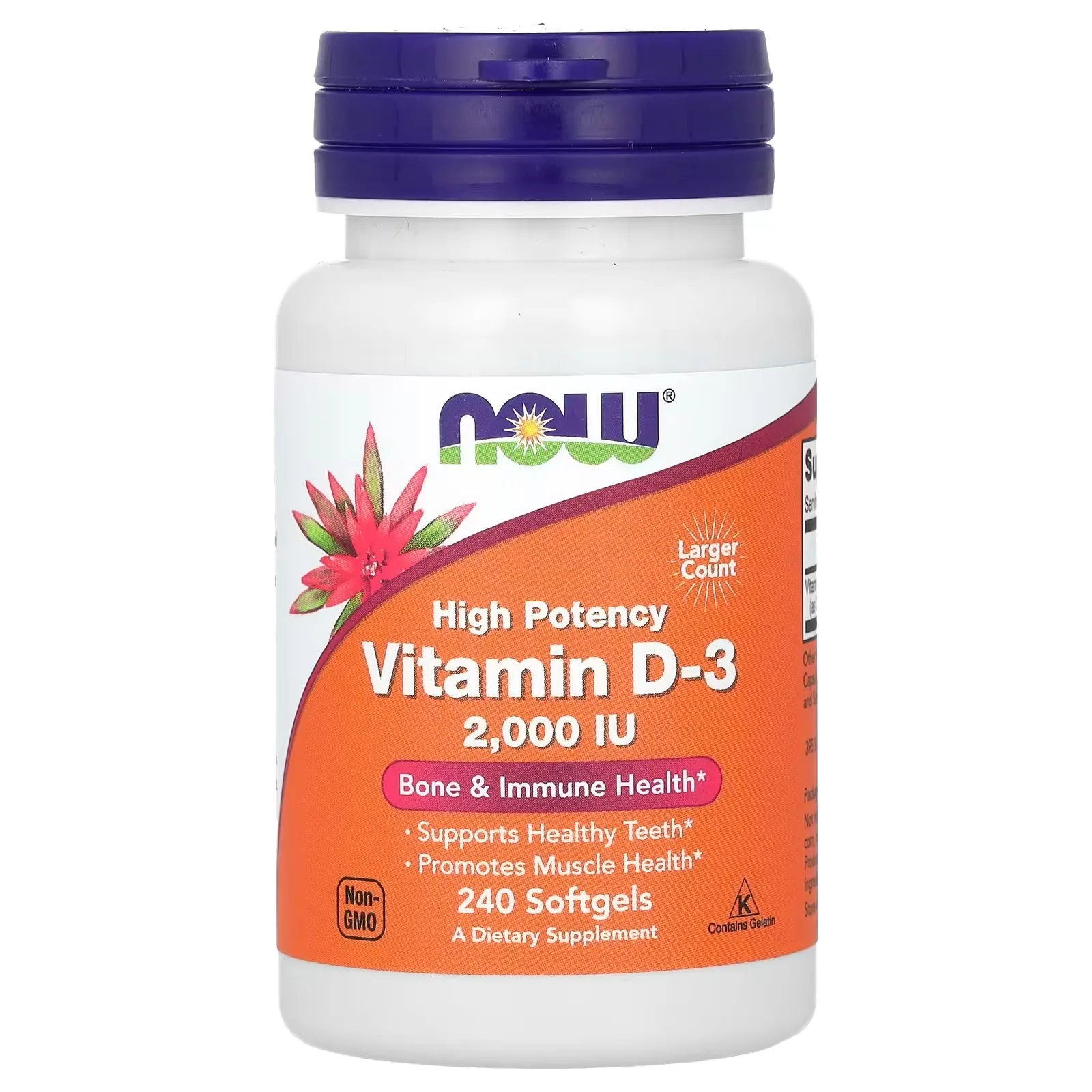 Now Foods, Vitamine D3, Haute efficacité, 2000 UI, 240 capsules à enveloppe molle - MagniMarket