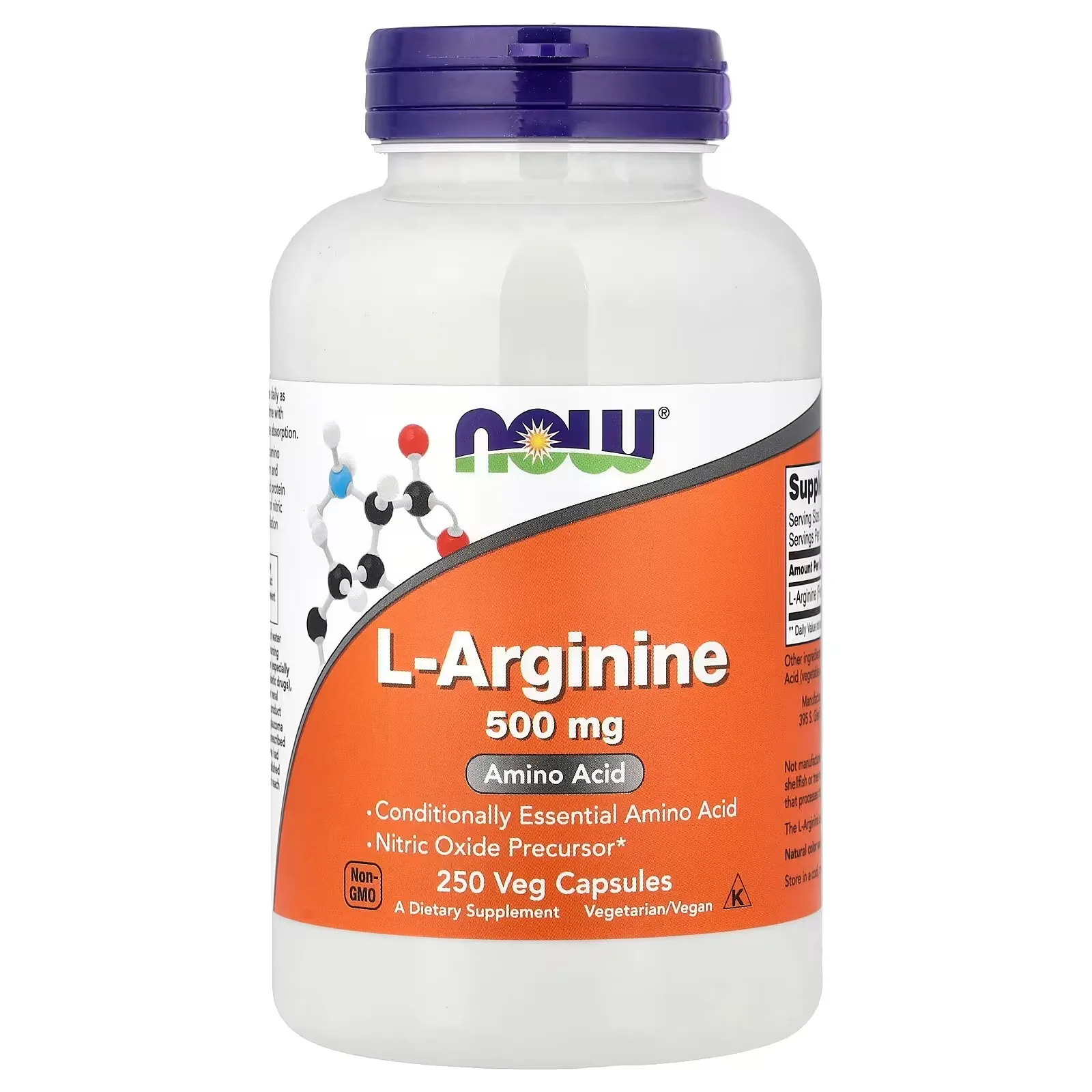 Now Foods, L-arginine, 500 mg, 250 capsules végétales - MagniMarket