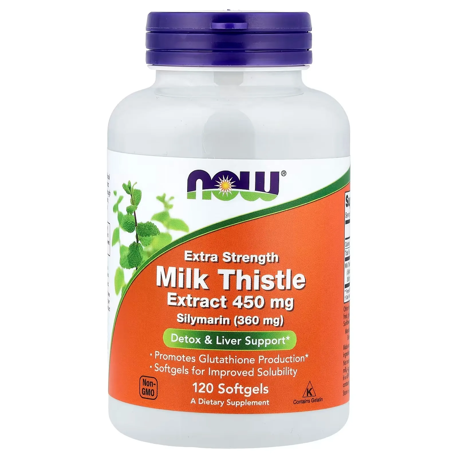 Now Foods, MILK THISTLE EXTRACT 450MG, Extrait de chardon-Marie, 450 mg, 120 capsules à enveloppe molle - MagniMarket