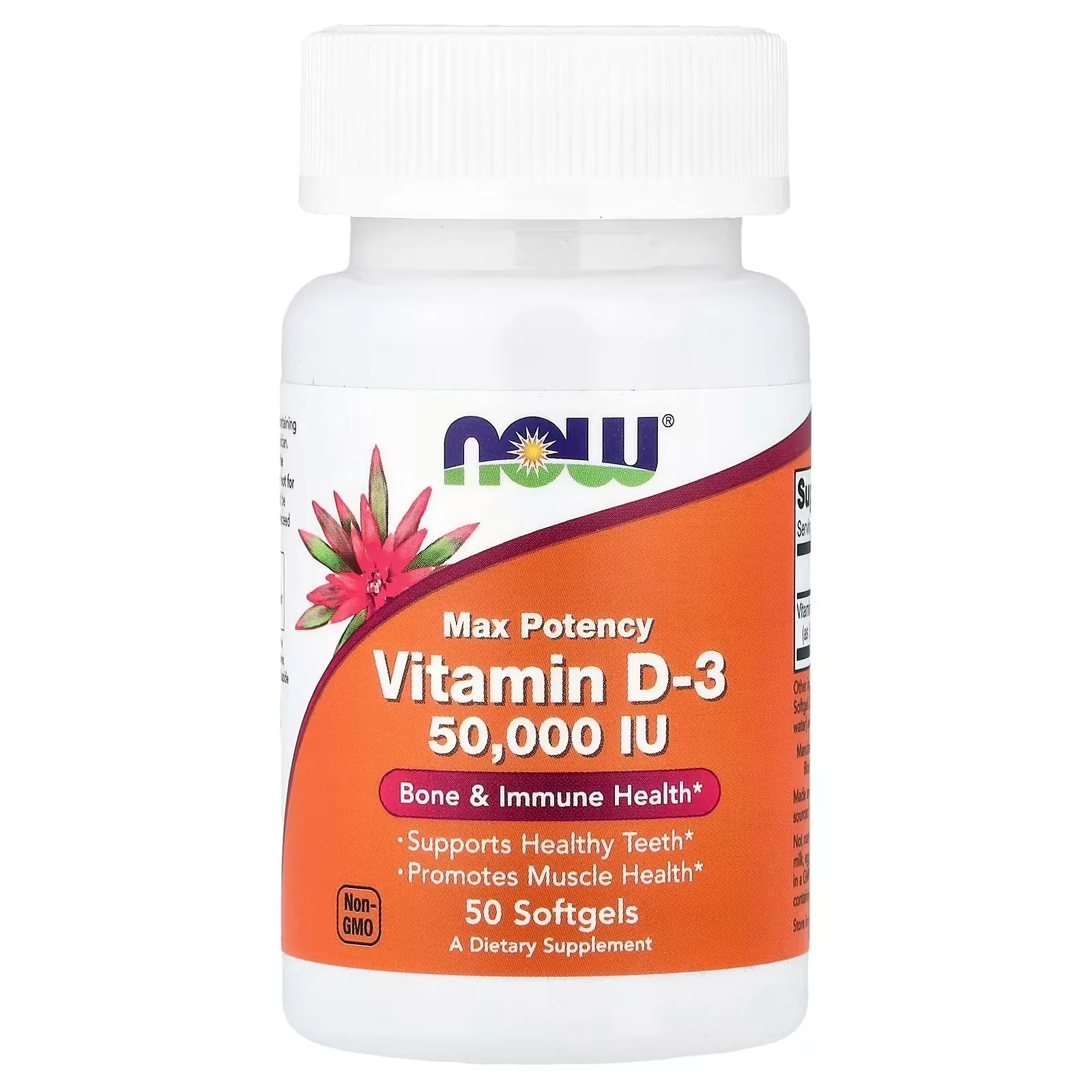 Now Foods, Vitamine D3 efficacité maximale, 50 000 UI, 50 capsules à enveloppe molle - MagniMarket