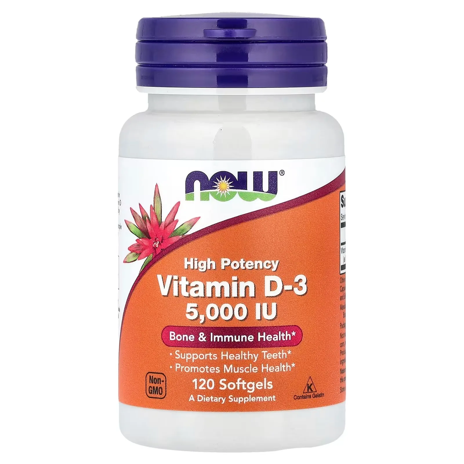 Now Foods, Vitamine D3, Haute efficacité, 125 µg (5000 UI), 120 capsules à enveloppe molle - MagniMarket