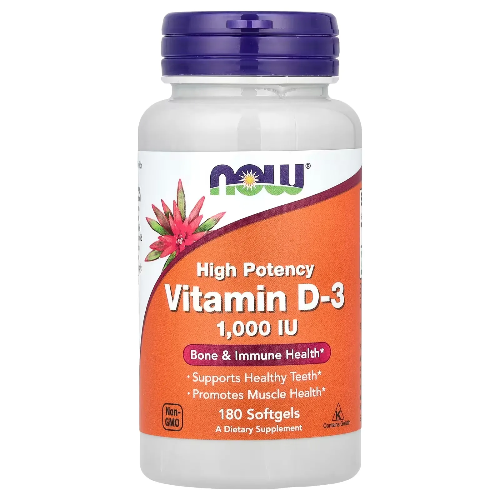 Now Foods, Vitamine D3 haute efficacité, 1000 UI, 180 capsules à enveloppe molle - MagniMarket
