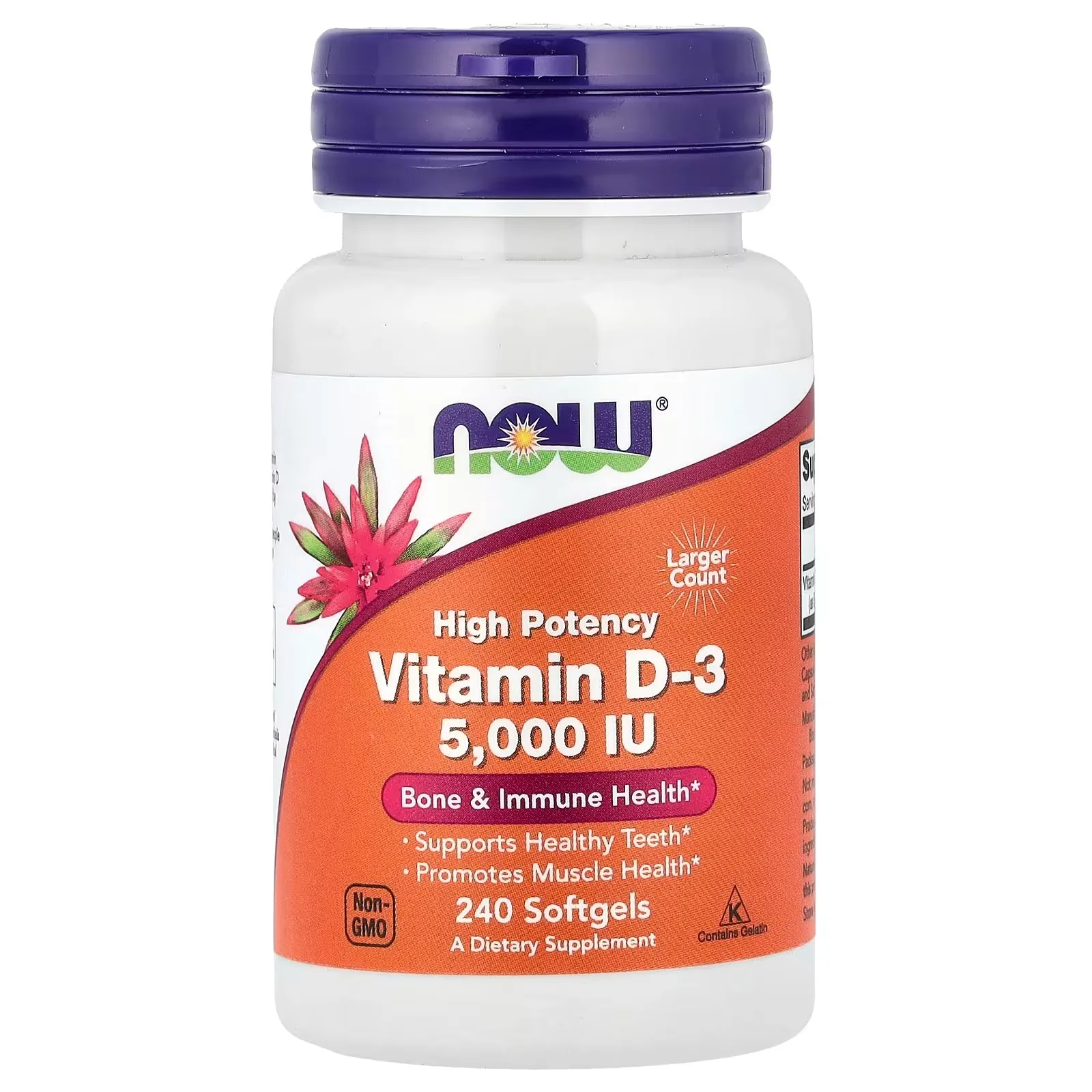 Now Foods, Vitamine D-3, Haute efficacité, 125 µg (5 000 UI), 240 capsules à enveloppe molle - MagniMarket