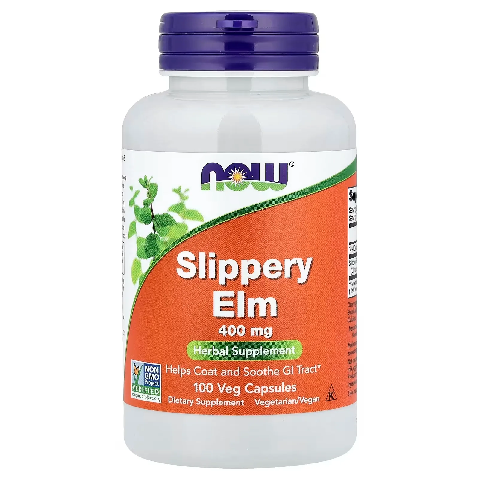 Now Foods, Slippery Elm, Orme rouge, 400 mg, 100 capsules végétales - MagniMarket