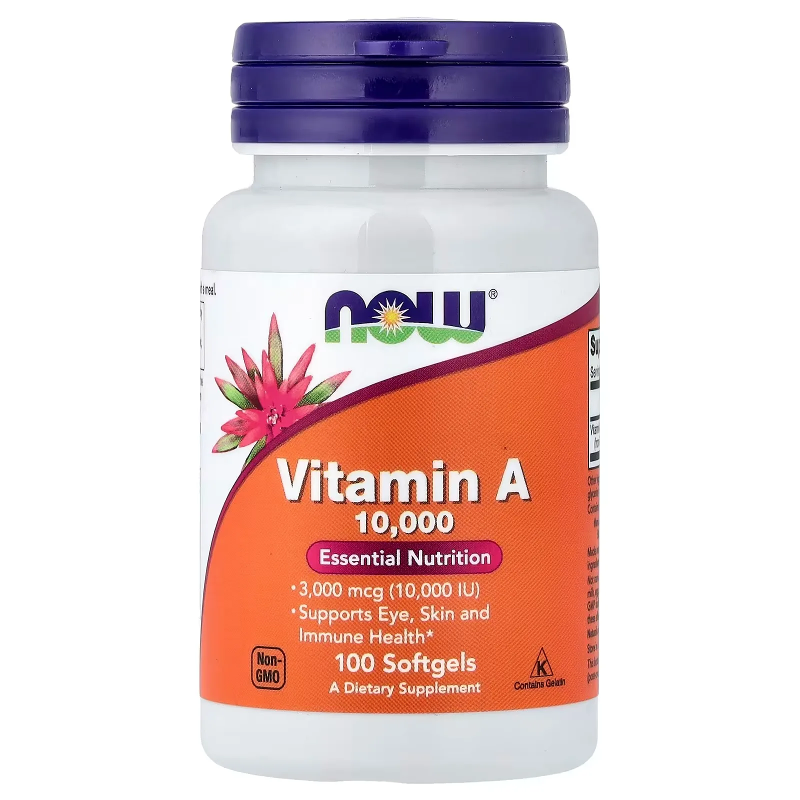 Now Foods, Vitamine A, 3000 µg (10 000 UI), 100 capsules à enveloppe molle - MagniMarket
