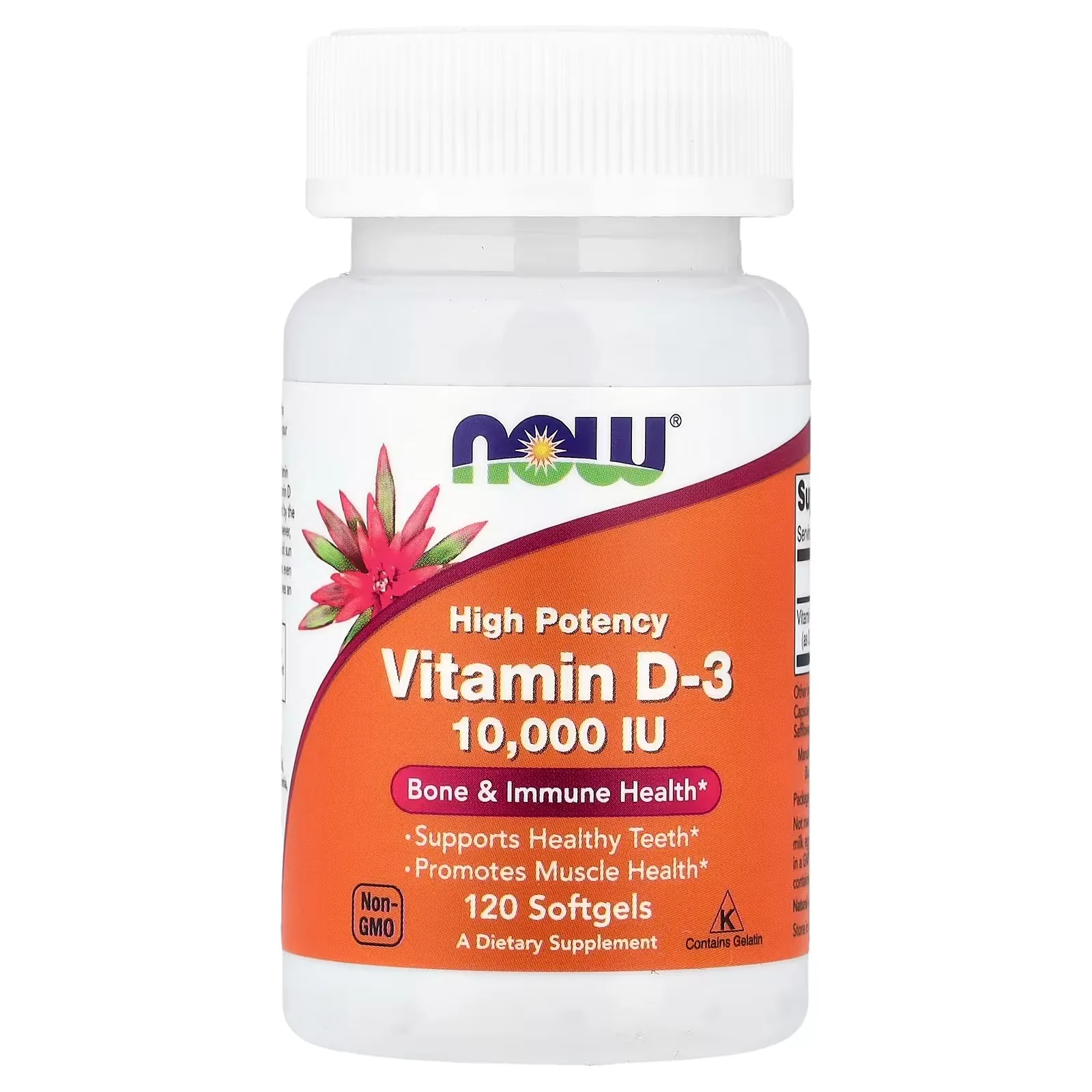 Now Foods, Vitamine D3, Haute efficacité, 10 000 UI, 120 capsules à enveloppe molle - MagniMarket