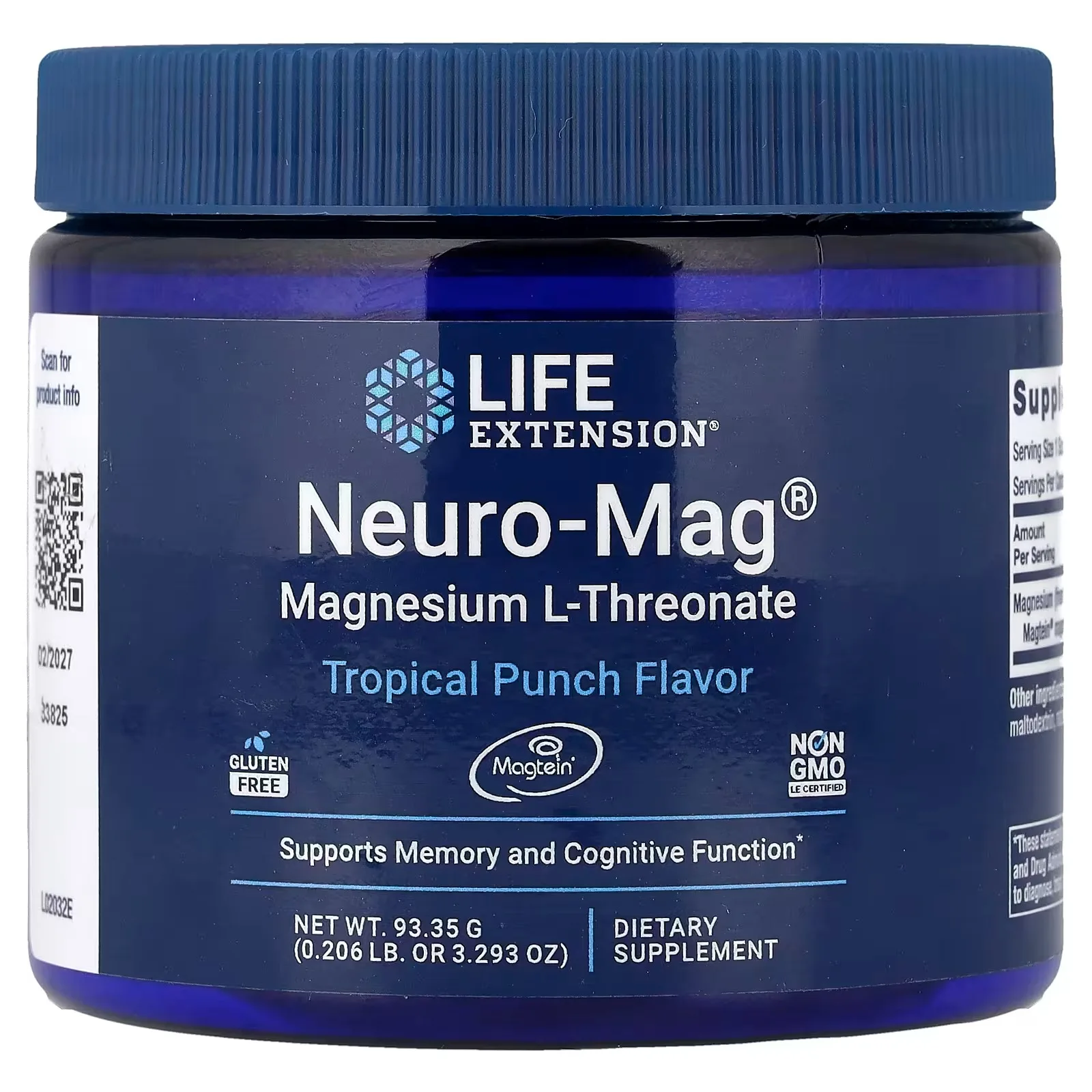 Life Extension, Neuro-Mag®, L-thréonate de magnésium, Arôme fruits tropicaux, 93,35 g - MagniMarket