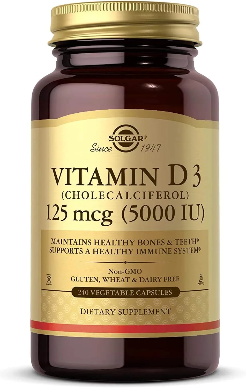 Solgar Vitamin D3 (Cholecalciferol) 125 mcg (5,000 IU) 240 Vegetable Capsules - MagniMarket