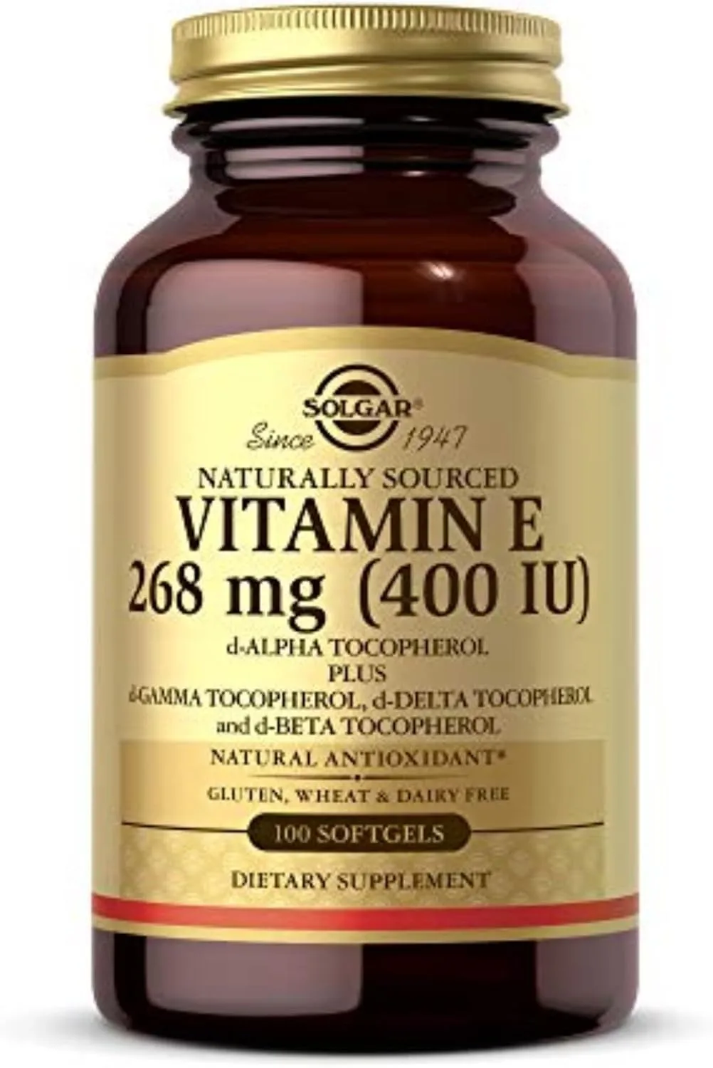 Solgar Vitamin E 268 MG (400 IU) Mixed  (d-Alpha Tocopherol & Mixed Tocopherols) 100 Softgels - MagniMarket