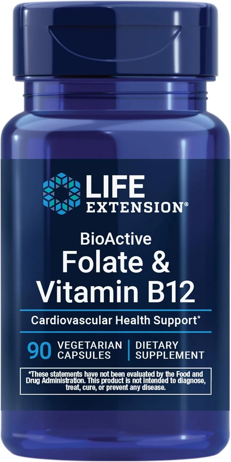 Life Extension, BioActive Folate & Vitamin B12, 90 Vegetarian Capsules - MagniMarket