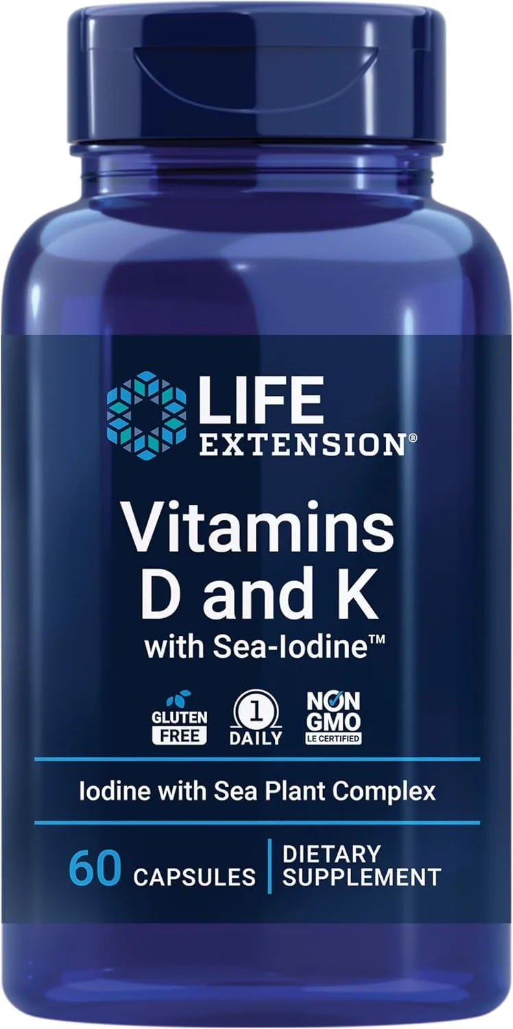 Life Extension, Vitamins D and K with Sea-Iodine™, 60 Capsules - MagniMarket