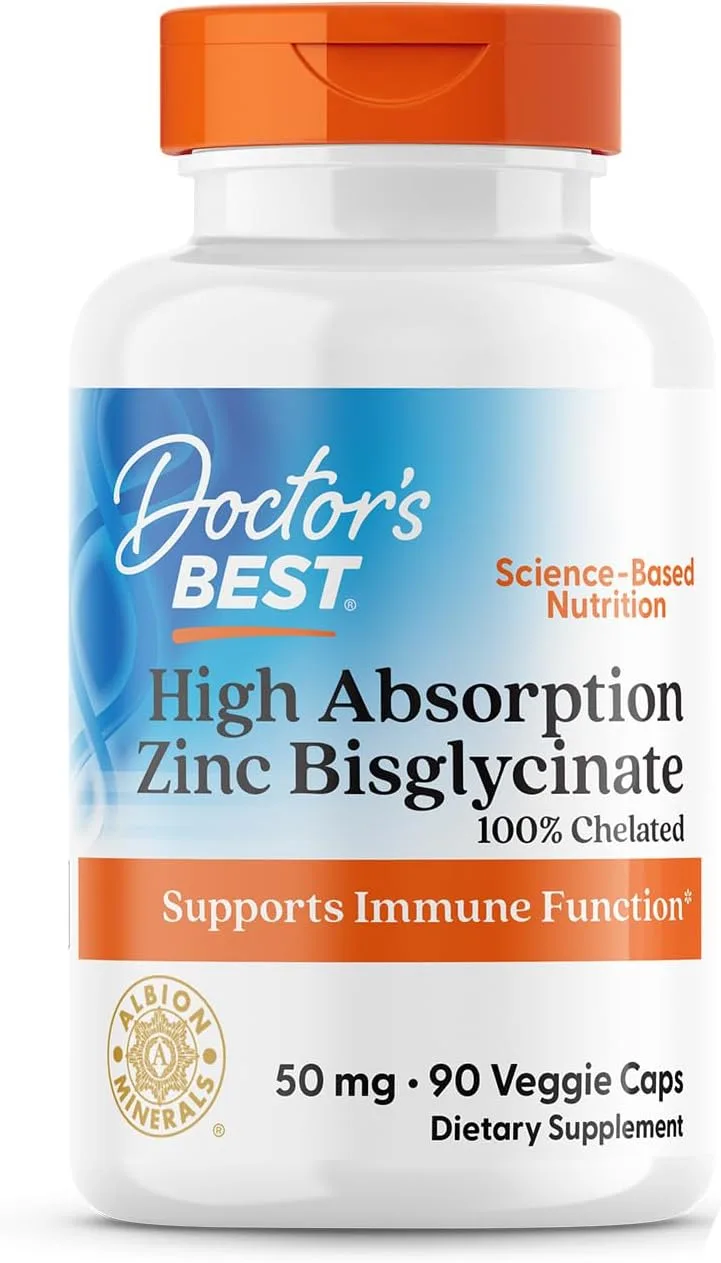 Doctor's Best, High Absorption Zinc Bisglycinate, 50 mg, 90 Veggie Caps - MagniMarket